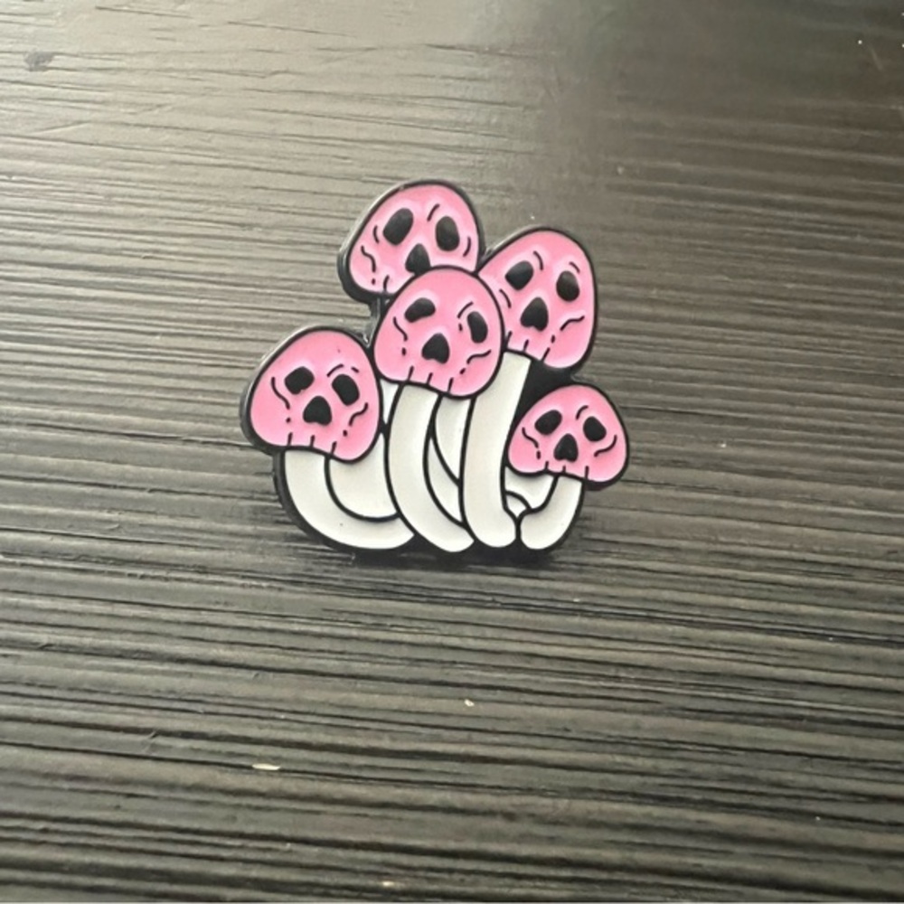 Pink and White Mushroom Enamel Pin